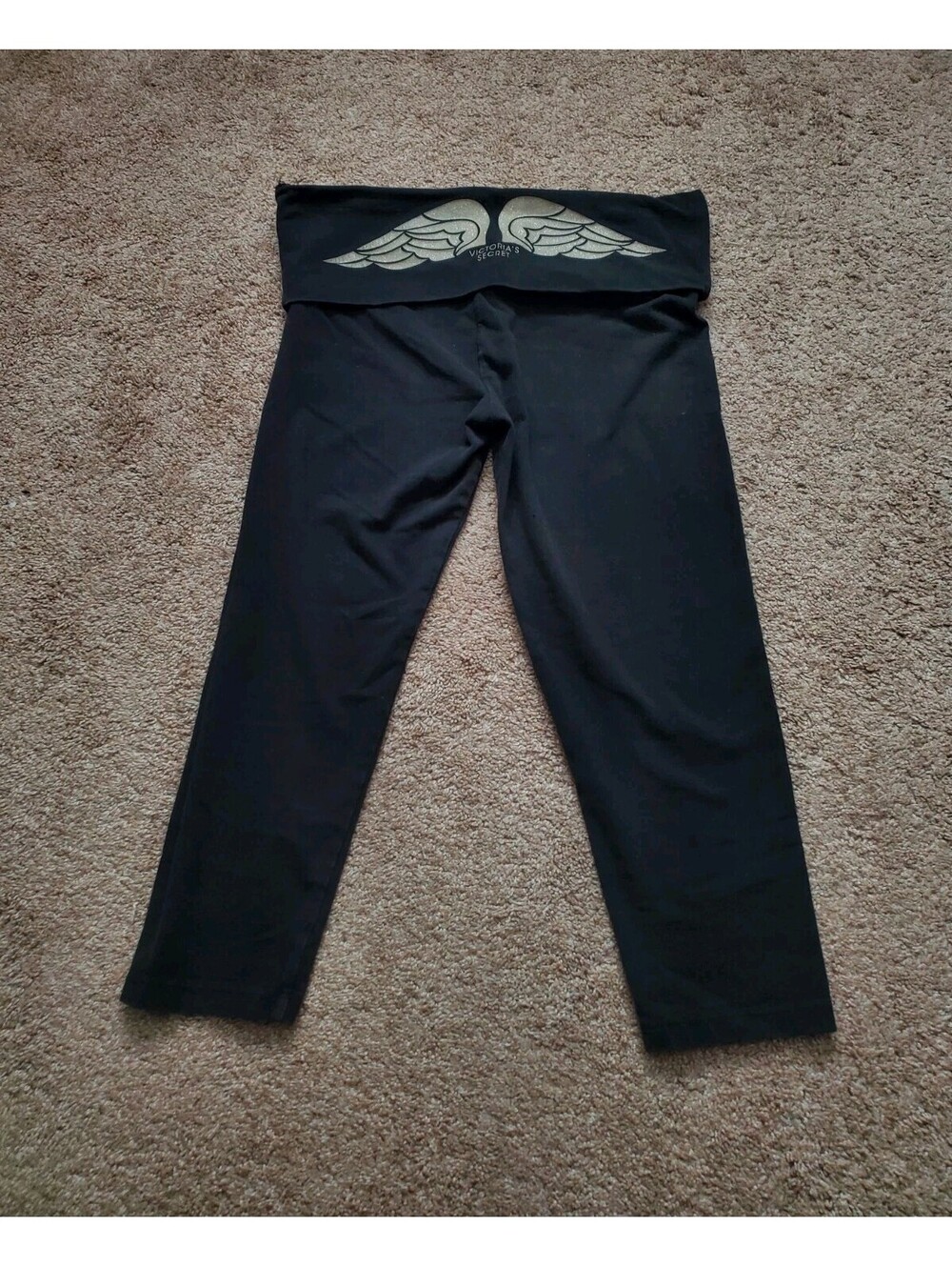 Victoria’s Secret Medium Black Sequin Angel Wings Foldover Yoga Pants Capri Y2K